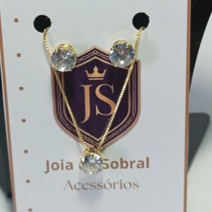 Conjunto de Brincos, Corrente e Pingente de Zicônia, banhado a ouro 18k