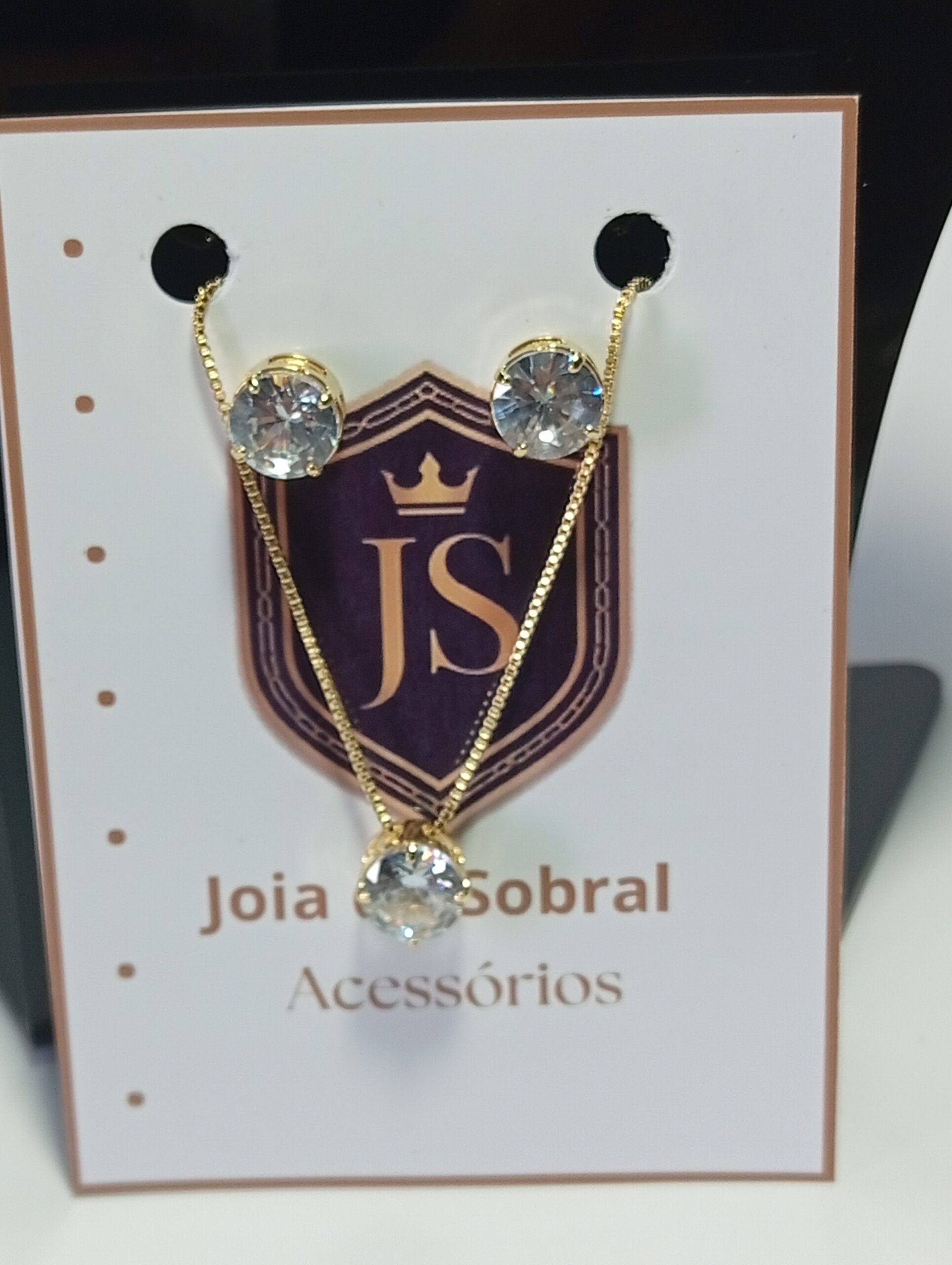 Conjunto de Brincos, Corrente e Pingente de Zicônia, banhado a ouro 18k